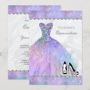 Iriserande diamantglänsande glamour Quinceañera Inbjudningar
