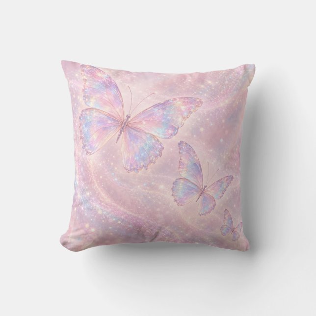 Iriserande fjäril rosa dimma kudde (Framsida)