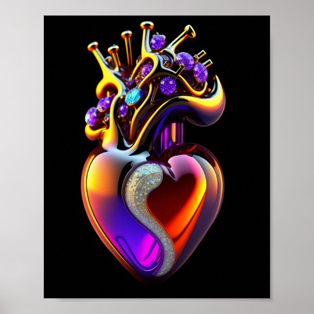 Iriserande Glas Hjärtan Digital Konst Poster (Framsidan)
