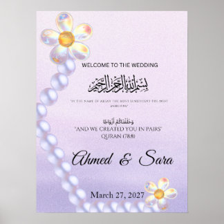 Iriserande glasblomma pärl islamisk bröllopstavla poster