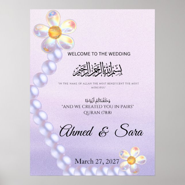 Iriserande glasblomma pärl islamisk bröllopstavla  poster (Framsidan)