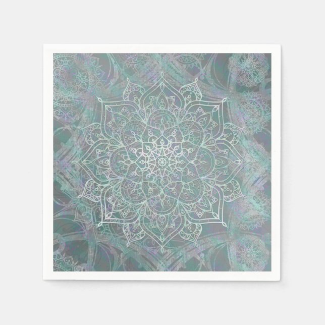 Iriserande Glitter Mandala Boho Chic Pappersservett (Framsidan)