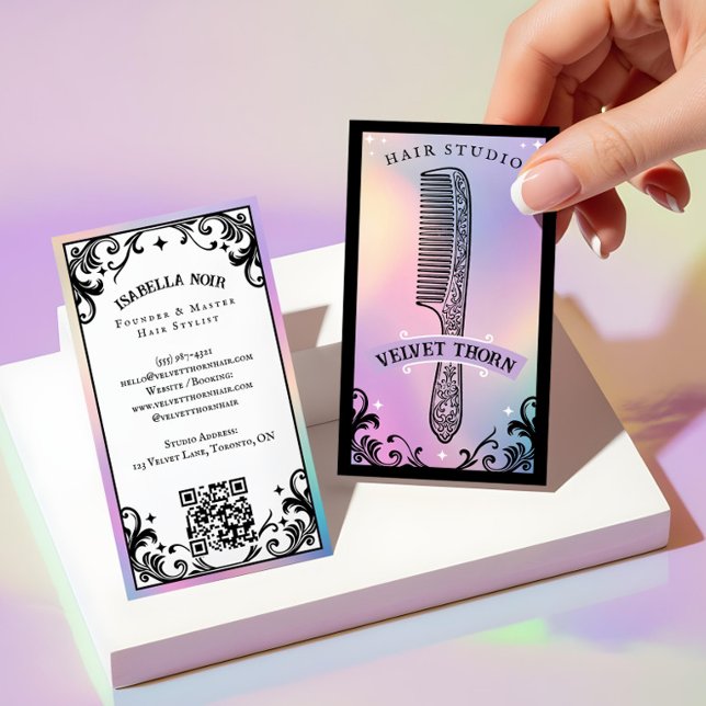 Iriserande holografisk frisörsalong för skönhetssa visitkort (Iridescent holographic Hair Stylist Beauty Salon Business Card)