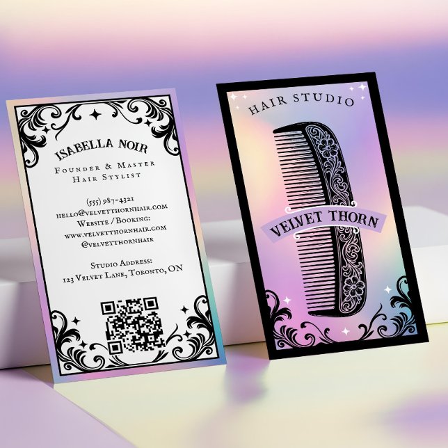 Iriserande holografisk frisörsalong visitkort (Iridescent holographic Hair Stylist Beauty Salon Business Card)