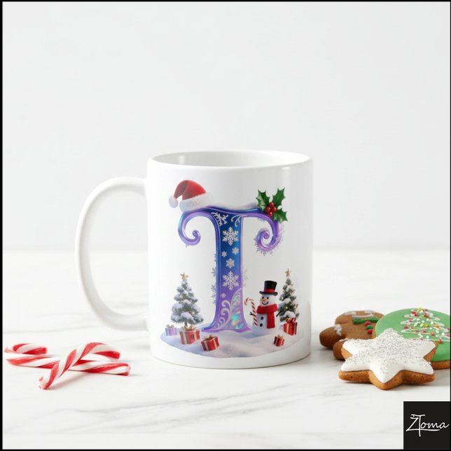 Iriserande julbokstav T med snöman Kaffemugg (Skapare uppladdad)