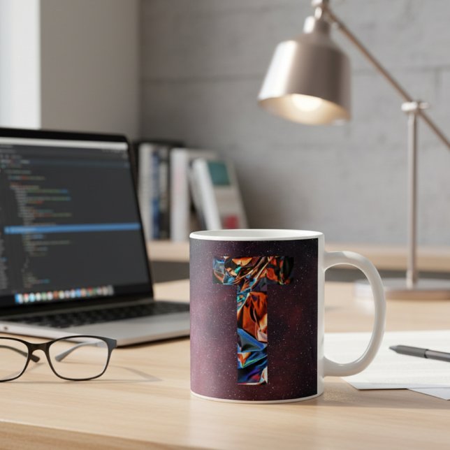 Iriserande Kosmisk Bokstav T Monogram Kaffemugg (Skapare uppladdad)
