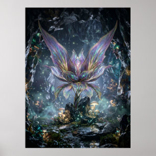 Iriserande kristallblommig grotta poster