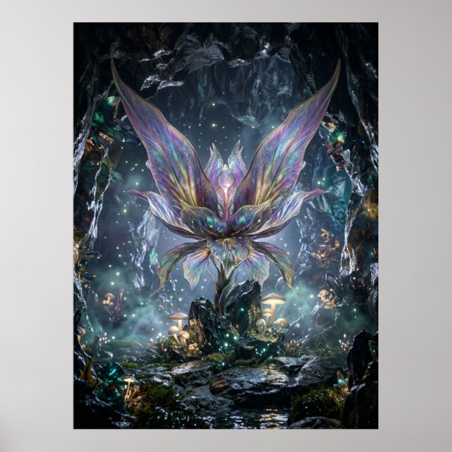 Iriserande kristallblommig grotta poster (Framsidan)