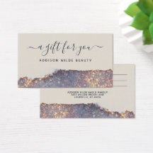 Iriserande lila guld glam glitter presentkort