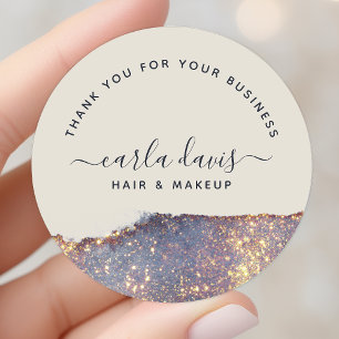 Iriserande lila guld glam glitter tack runt klistermärke