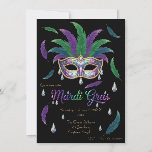 Iriserande Mardi Gras-fest Inbjudningar (Framsida)