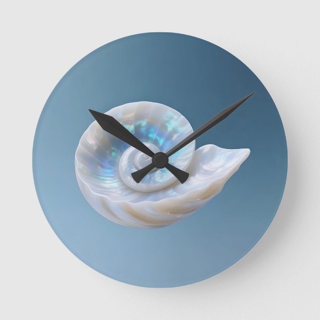 Iriserande Nautilussnäcka Spiral Rund Klocka (Framsida)