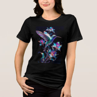 Iriserande neonkolibri kristallblommor t shirt