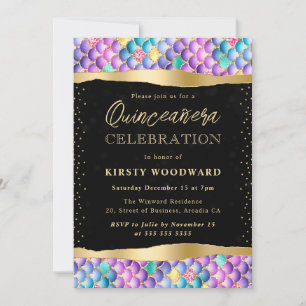 Iriserande och Gyllene Fiskfjäll Quinceanera Inbjudningar