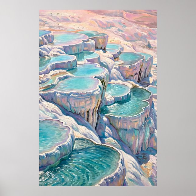 Iriserande Pamukkale Termalpooler i Turkiet Print Poster (Framsidan)