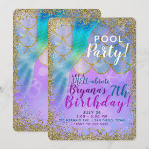 Iriserande pärlglitter Mermaid födelsedagsfest Inbjudningar