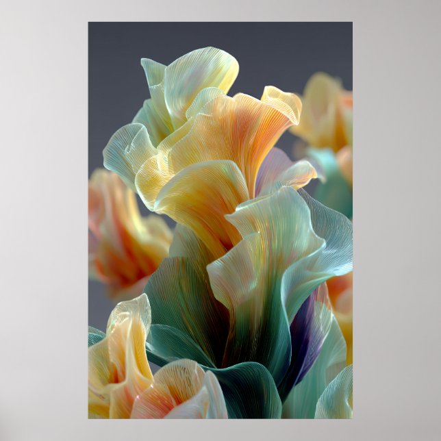 Iriserande pastellregnbågsglasblommor fantasykonst poster (Framsidan)