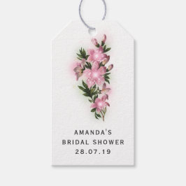 Iriserande rosa blommig och spets presentetikett
