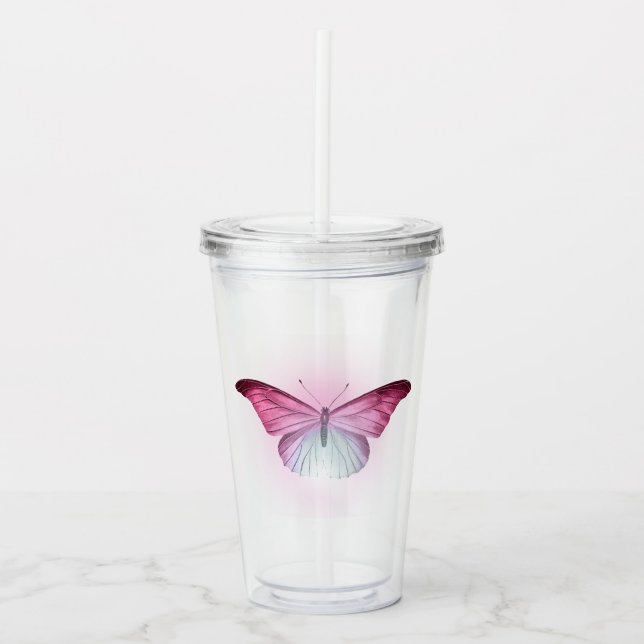Iriserande rosa fjäril take away mugg (Framsida)