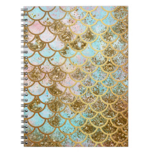 Iriserande rosa guld glitter mermaid fjäll anteckningsbok