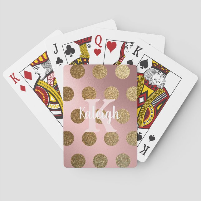 Iriserande roséguld prickar monogram casinokort (Baksidan)