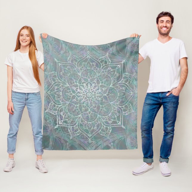 Iriserande skimrande mandala boho chic fleecefilt (På plats)
