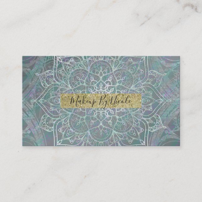 Iriserande skimrande mandala boho chic visitkort (Framsida)