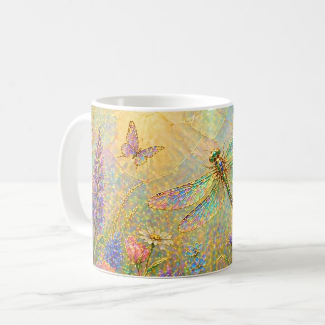 Iriserande Trollsländsäng med Fjäril Kaffemugg (Framsida vänster)