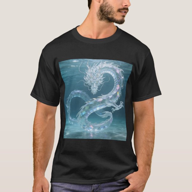 Iriserande Vatten Drakkonst Fantasy Drakdesign T Shirt (Framsida)