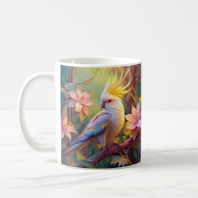 Iriserande vingcockatiel fantasi fågel kaffemugg (Vänster)