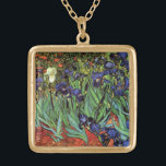Irisering av Vincent van Gogh, Vintage Garden Art Guldpläterat Halsband<br><div class="desc">Irismen (1889) av Vincent van Gogh är en vintage bra post impressionism landskapsmålning i blommigten med av, med en trädgård med skäggiga iriser av lila som odlas av poppies av orange. En enda vit irisblomma blommar vid kant. Om konstnären: Vincent Willem van Gogh (1853-1890) var en av de mest berömd...</div>