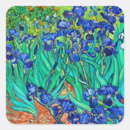 Irises (1889) Botanical Art Van Gogh Retro Blommig Fyrkantigt Klistermärke