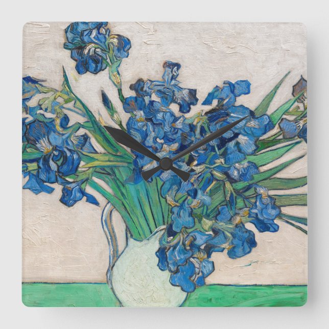 Irises, 1890 av Vincent van Gogh Fyrkantig Klocka (Framsida)