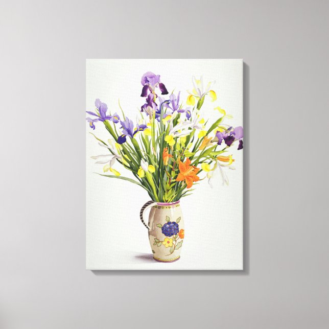 Irises and Lilies in a Dutch Jug Canvastryck (Framsida)