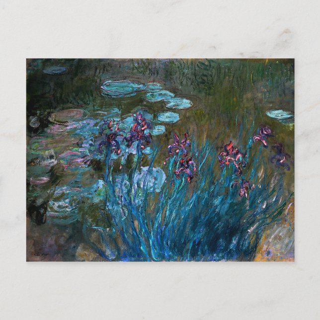 Irises and Vatten Lilies, Claude Monet Vykort (Framsida)