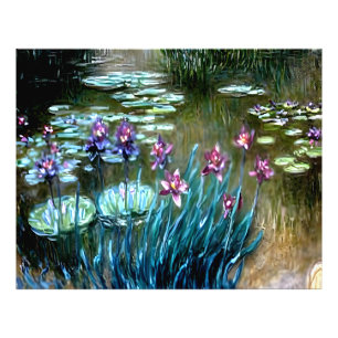 Irises and Vatten Lilies in the Garden at at Giver Fototryck