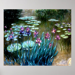 Irises and Vatten Lilies in the Garden at at Giver Poster