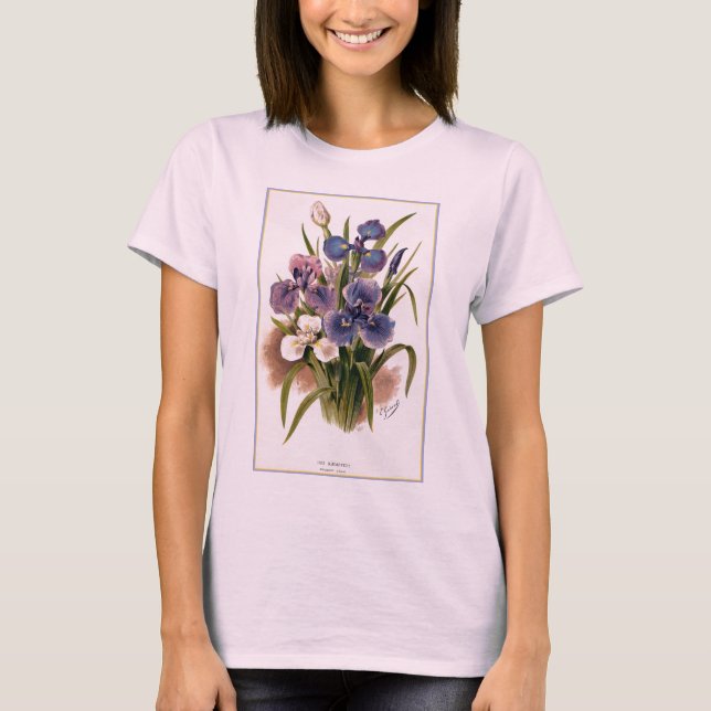 Irises Antique Botanical Print T-Shirt (Framsida)