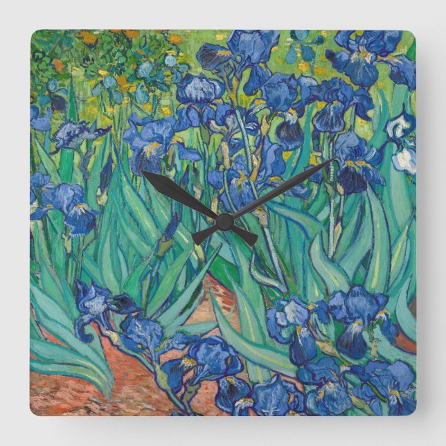 Irises av Vincent van Gogh Fyrkantig Klocka (Framsida)