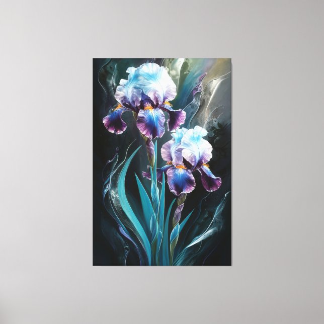*~* Irises Blue Flower Artsy Iris Painting AP84 Canvastryck (Framsida)