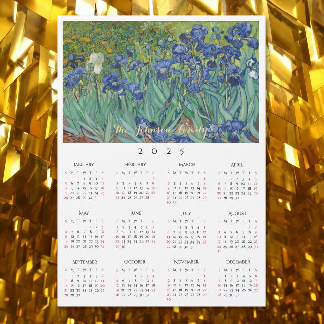 Irises Flowers Vincent Van Gogh 2025 Kalenderkort (Irises Flowers Vincent Van Gogh 2025 Calendar Card)