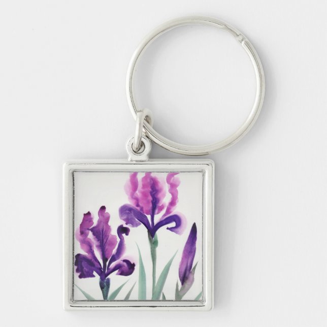 Irises Fyrkantig Silverfärgad Nyckelring (Framsidan)