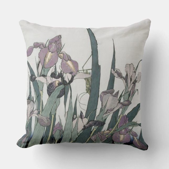 Irises & Grashopper, Katsushika Hokusai Kudde (Framsida)