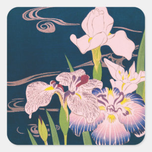 IRISES JAPANESE ART FYRKANTIGT KLISTERMÄRKE