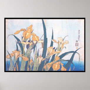 Irises och Grashopper Katsushika Hokusai-blommor Poster