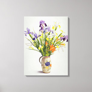 Irises och liljar i en holländsk tillbringare canvastryck