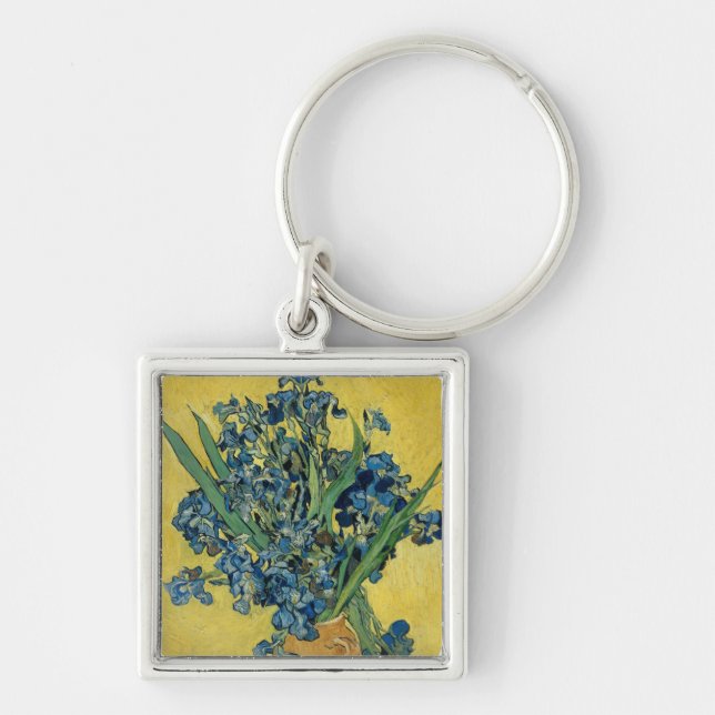 Irises - Vincent van Gogh Fine Art Fyrkantig Silverfärgad Nyckelring (Framsidan)