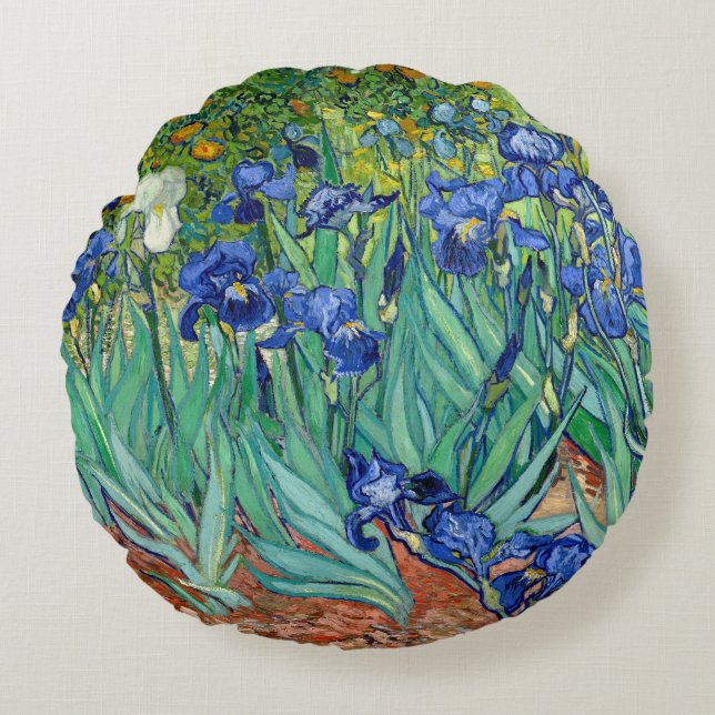 Irises Vincent van Gogh Flowers Painting Throw Rund Kudde (Framsidan)