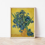 Irises | Vincent van Gogh Poster<br><div class="desc">Irises (1890) av Vincent van Gogh är ett fängslande liv som har en livfull bukett av lila iriser som visas i vas mot en ljus gult bakgrund. Den dynamiska sammansättningen belyser Van Goghs förmåga att behärska kompletterande färg och skapar en slående kontrast mellan det levande lila blommor och de varma...</div>