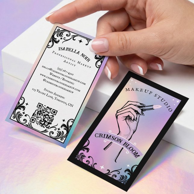 Irisglänsande holografisk skönhet Makeup Artist Ly Visitkort (Iridescent holographic Beauty Makeup Artist Luxury Business Card)